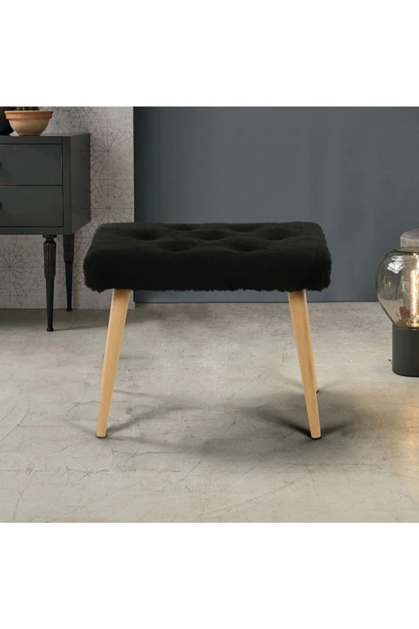 BEYLERBEYİ Gürgen Retro Ahşap Ayaklı Handmade Pofidik Puf Bench Koltuk - Resim 2