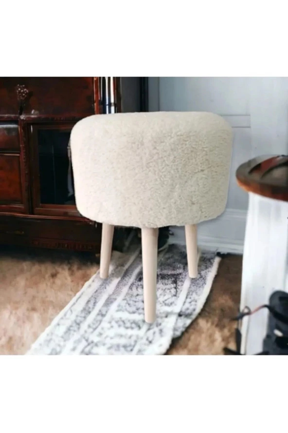 BEYLERBEYİ Coco puf,peluş,pofidik yuvarlak puf,gürgen ayaklı - Resim 2