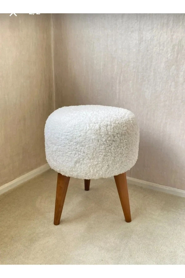 BEYLERBEYİ Coco puf,peluş,pofidik yuvarlak puf,gürgen ayaklı - 2