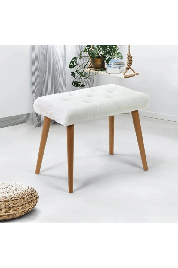 BEYLERBEYİ Gürgen Retro Ahşap Ayaklı Handmade Pofidik Puf Bench Koltuk - Resim 3