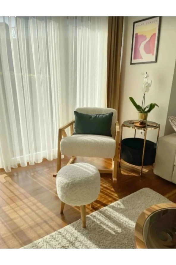 BEYLERBEYİ Coco puf,peluş,pofidik yuvarlak puf,gürgen ayaklı - 3