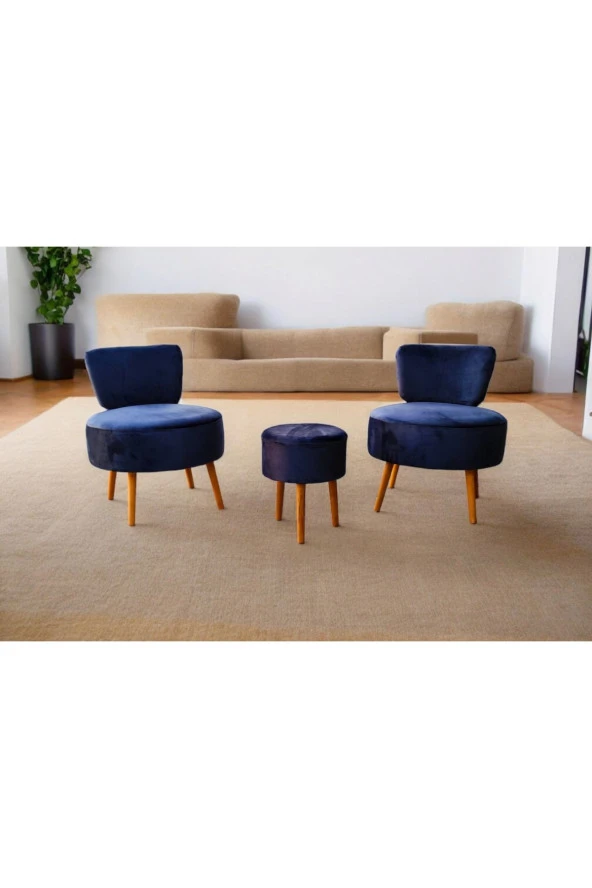 BEYLERBEYİ Çay Seti Ikili Koltuk Berjer Ve Puf Takımı Salon Balkon Ofis 3 lü Takım - 2