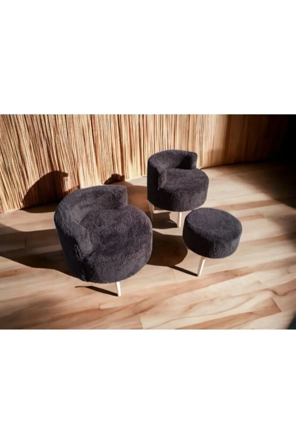 BEYLERBEYİ Çay Seti İkili Koltuk Berjer Ve Puf Takımı (salon, Balkon, Ofis) 3 Lü Takım - 2