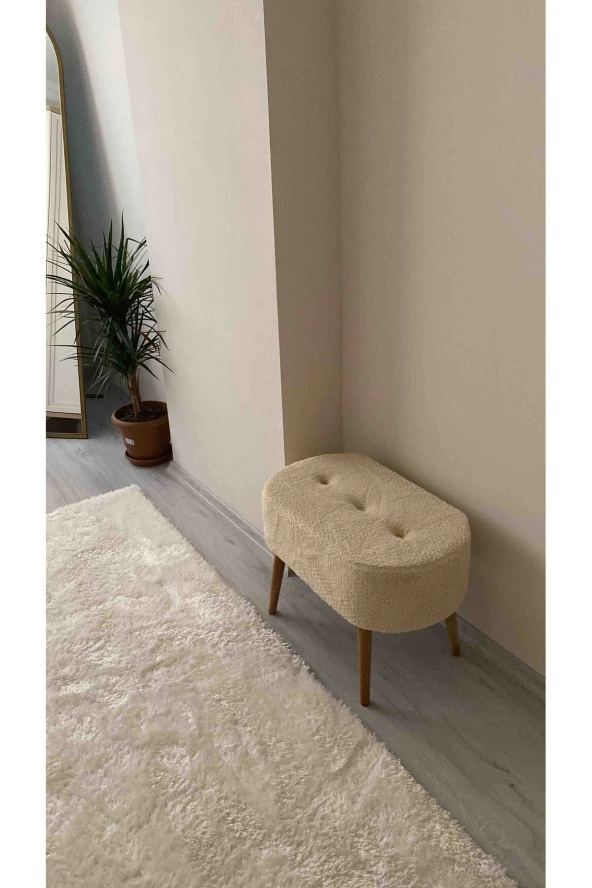 BEYLERBEYİ Gürgen Ahşap Ayak welsoft Kumaş Oval Pufidik Puf Bench Tabure Sandalye - Resim 2