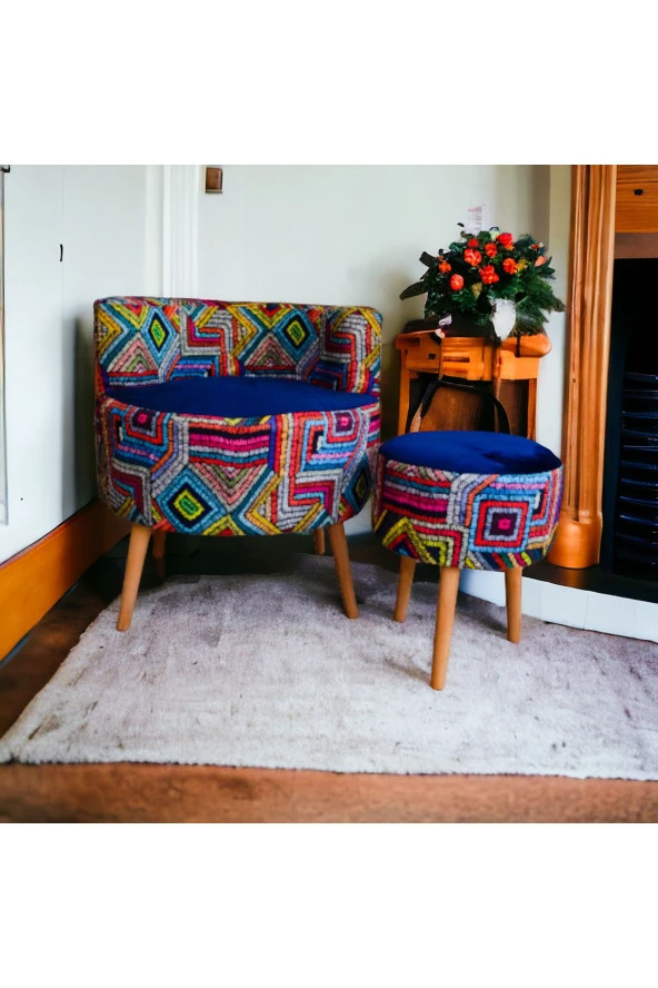 BEYLERBEYİ Çay Seti Tekli Koltuk Berjer Ve Puf Takımı (salon, Balkon, Ofis) 2 Li Takım