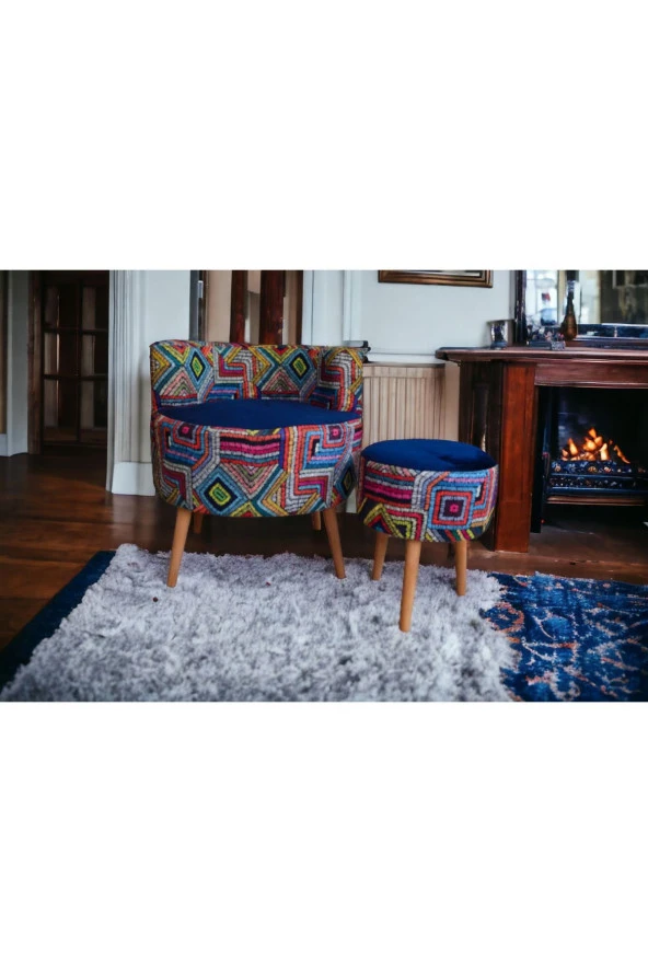 BEYLERBEYİ Çay Seti Tekli Koltuk Berjer Ve Puf Takımı (salon, Balkon, Ofis) 2 Li Takım - 3