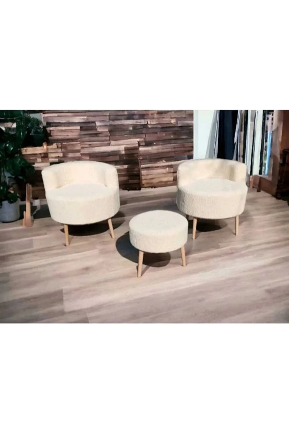 BEYLERBEYİ Çay Seti İkili Koltuk Berjer Ve Puf Takımı (salon, Balkon, Ofis) 3 Lü Takım