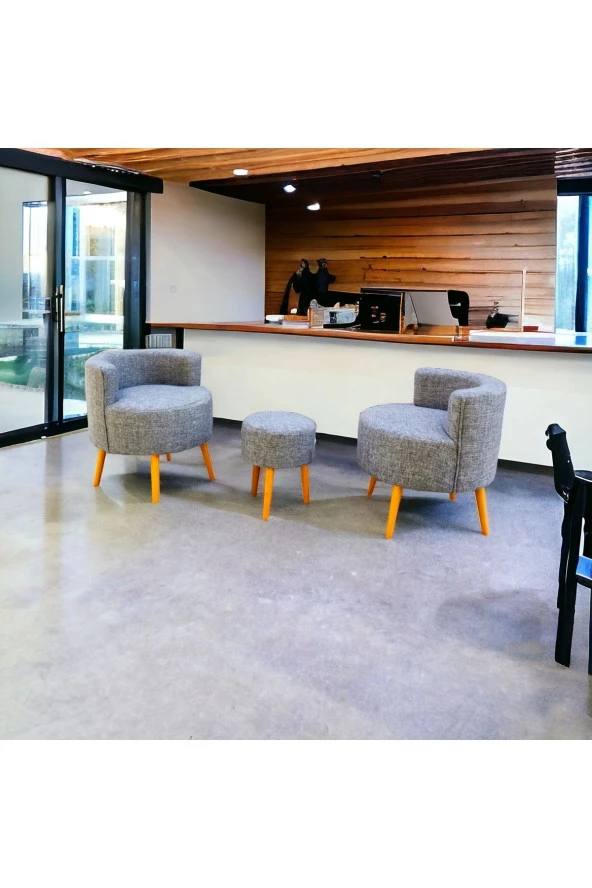 BEYLERBEYİ Çay Seti İkili Koltuk Berjer Ve Puf Takımı (salon, Balkon, Ofis) 3 Lü Takım - 3