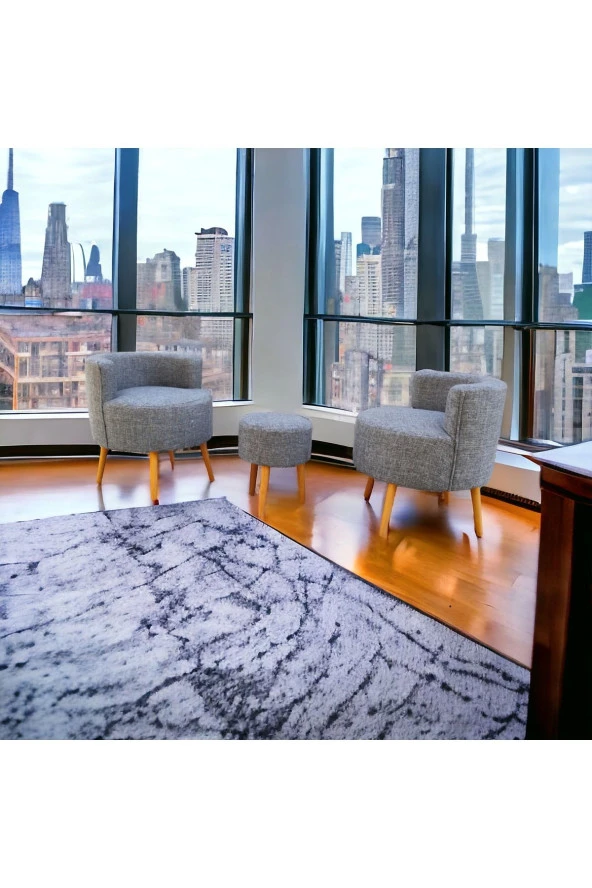 BEYLERBEYİ Çay Seti İkili Koltuk Berjer Ve Puf Takımı (salon, Balkon, Ofis) 3 Lü Takım - 4