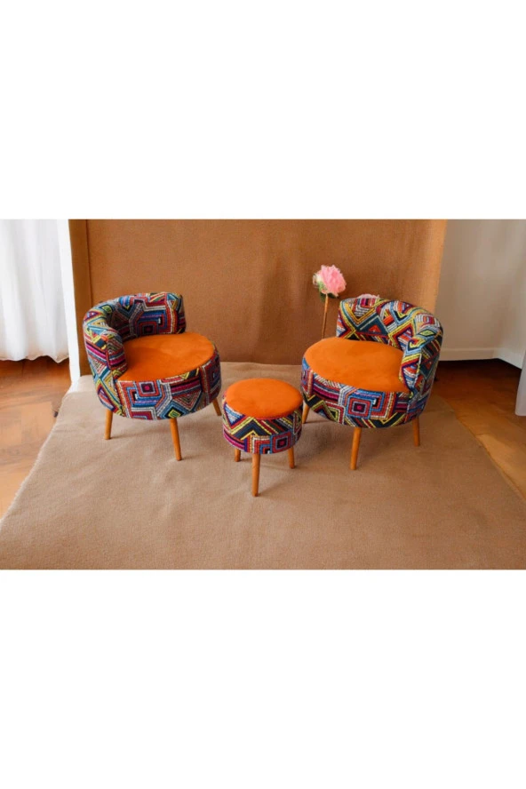 BEYLERBEYİ Çay Seti İkili Koltuk Berjer Ve Puf Takımı (salon, Balkon, Ofis) 3 Lü Takım - 2