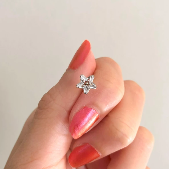 316L Çelik Zirkon Taşlı Yıldız Şekilli Piercing PRC-173 - Resim 2