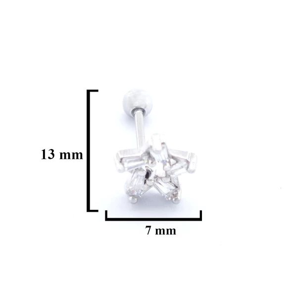 316L Çelik Zirkon Taşlı Yıldız Şekilli Piercing PRC-173 - Resim 3