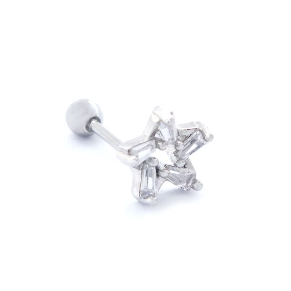 316L Çelik Zirkon Taşlı Yıldız Şekilli Piercing PRC-173 - Resim 5
