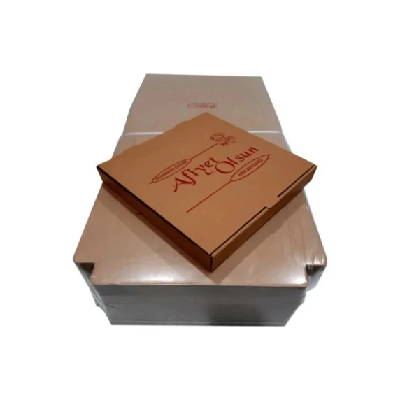 Baskılı E Dalga Kare Kıymalı Peynirli Pide Kutusu Kraft Karton - 26x26x4 Cm. - 100 Adet - 2