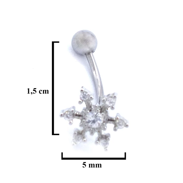 316L Çelik Zirkon Taşlı Kar Tanesi Şekilli Piercing PRC-187 - 3