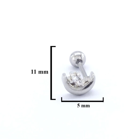 316L Çelik Zirkon Taşlı Ay Yıldız Şekilli Piercing PRC-179 - 3