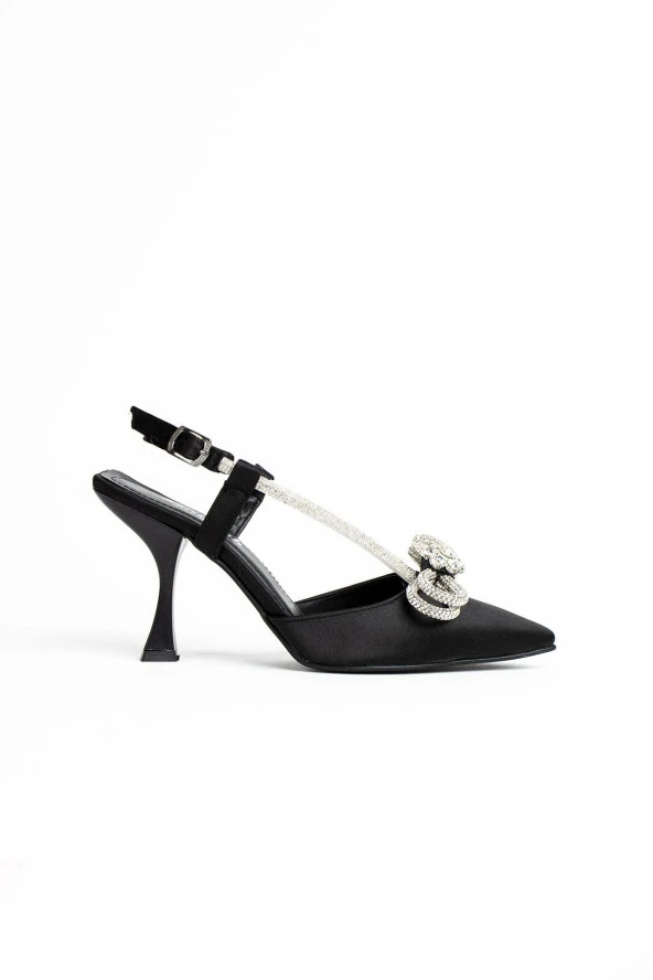 Ursula Siyah Saten Kadın Topuklu Ayakkabı
