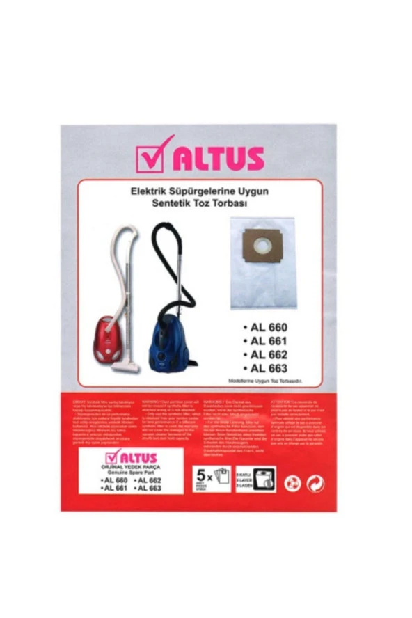 Şipşak Geldi  Altus Al 660k Al 675k Uyumlu 663 Elektrikli Süpürge Bez Toz Torbası 3 Katlı 10 Adet ürün görseli 1