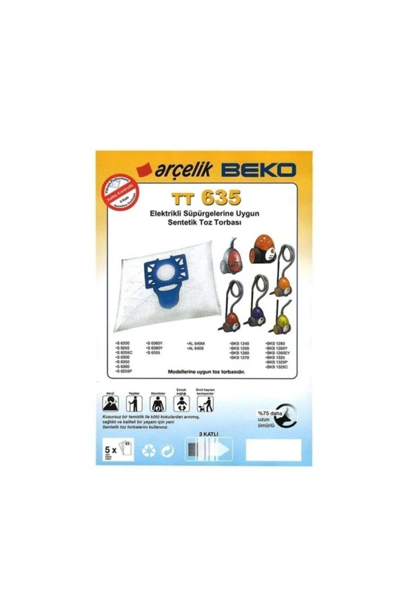 Şipşak Geldi  Arçelik 6255 P Uyumlu Süpürge Boşalabilen Zincirli Bez Toz Torbası Türkiyede Ilk Ve Tek 5 Adet - Resim 2