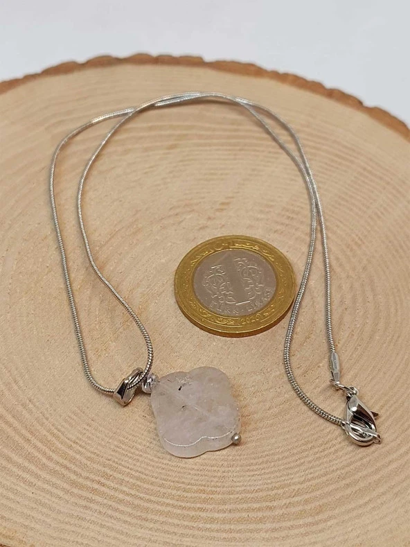 Rutil Kuvars Taşı Kolye Ucu Yonca Temalı Zincirli (49816) - Resim 2