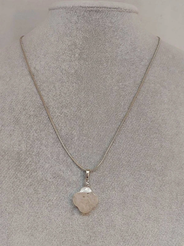 Rutil Kuvars Taşı Kolye Ucu Yonca Temalı Zincirli (49816) - Resim 3