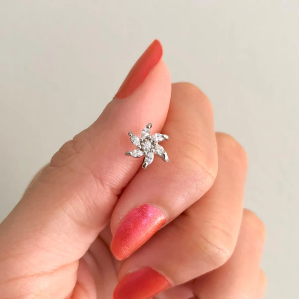 316L Çelik Zirkon Taşlı Çiçek Şekilli Piercing PRC-184 - 2