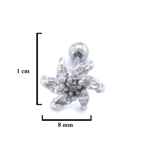 316L Çelik Zirkon Taşlı Çiçek Şekilli Piercing PRC-184 - 3