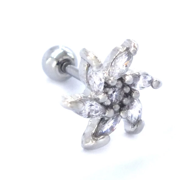 316L Çelik Zirkon Taşlı Çiçek Şekilli Piercing PRC-184 - 4