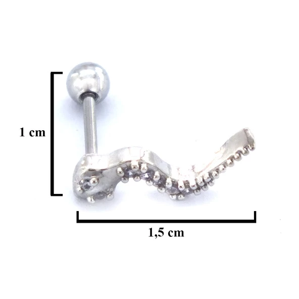 316L Çelik Zirkon Taşlı Yılan Şekilli Piercing PRC-198 - 4