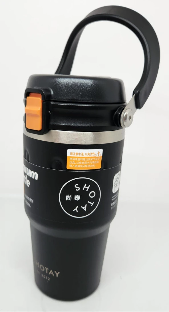 Shotay Journey ST-8166 650ml Çift Kullanımlı Kapak Mug Siyah-Turuncu