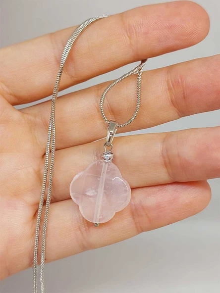 Kristal Kuvars Taşı Kolye Ucu Yonca Temalı Zincirli (49828) ürün görseli