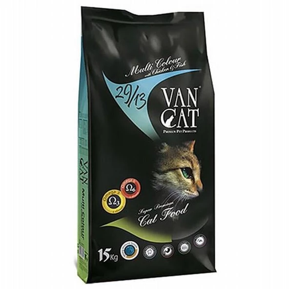 VanCat Tavuklu Balıklı Yetişkin Kedi Maması Renkli Taneli 15 kg