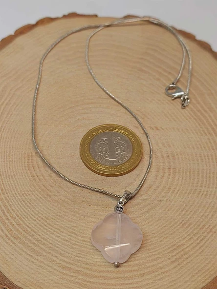 Kristal Kuvars Taşı Kolye Ucu Yonca Temalı Zincirli (49828) - Resim 2