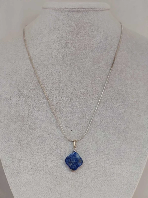 Lapis Taşı Kolye Ucu Yonca Temalı Zincirli (49830) - Resim 2