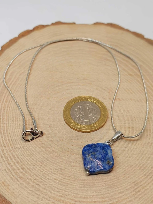 Lapis Taşı Kolye Ucu Yonca Temalı Zincirli (49830) - Resim 3