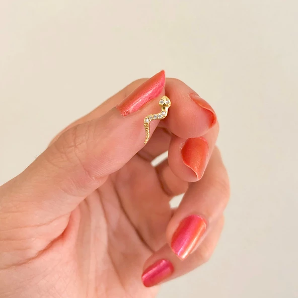 Altın Kaplama Zirkon Taşlı Yılan Şekilli Piercing PRC-144 - Resim 2