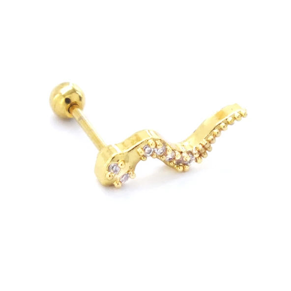 Altın Kaplama Zirkon Taşlı Yılan Şekilli Piercing PRC-144 - Resim 4