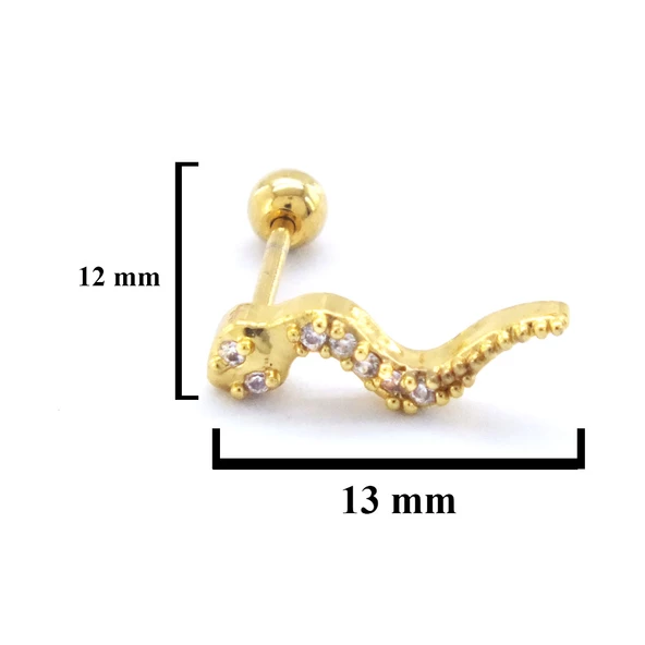 Altın Kaplama Zirkon Taşlı Yılan Şekilli Piercing PRC-144 - Resim 3