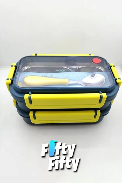 Vagonlife Lunch Box 1200 ML İki Kat Üç Bölme Paslanmaz Çelik-Metal Kaşıklı-FFLBOX2215 - 3