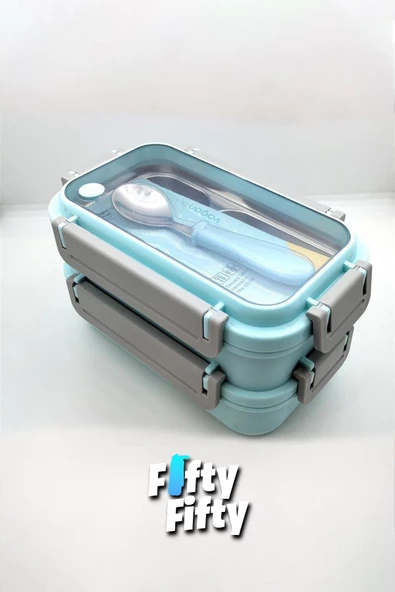 Vagonlife Lunch Box 1200 ML İki Kat Üç Bölme Paslanmaz Çelik-Metal Kaşıklı-FFLBOX2215 - 8