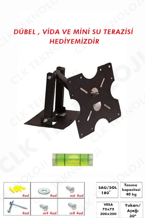 Clk Teknoloji   2mm Kalın Kaliteli Seg 30 32 40 42 Inç Uyumlu Hareketli Led Tv Askı Aparatı  - 2