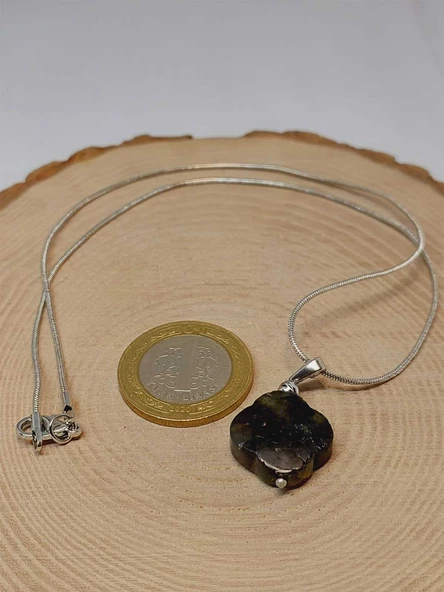 Labradorit Taşı Kolye Ucu Yonca Temalı Zincirli (49834) - Resim 3