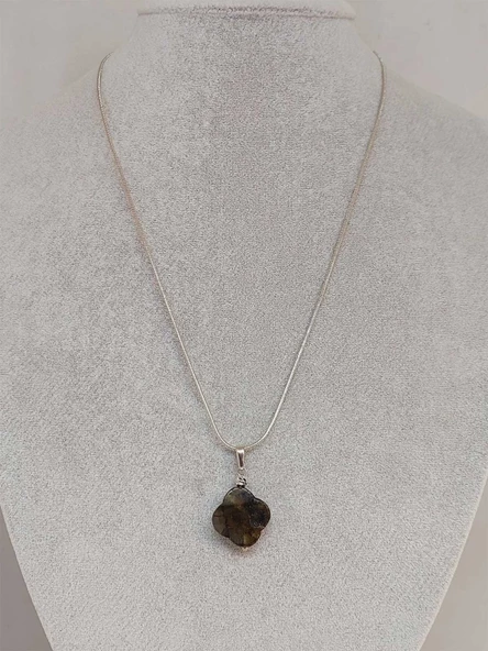 Labradorit Taşı Kolye Ucu Yonca Temalı Zincirli (49834) - Resim 2