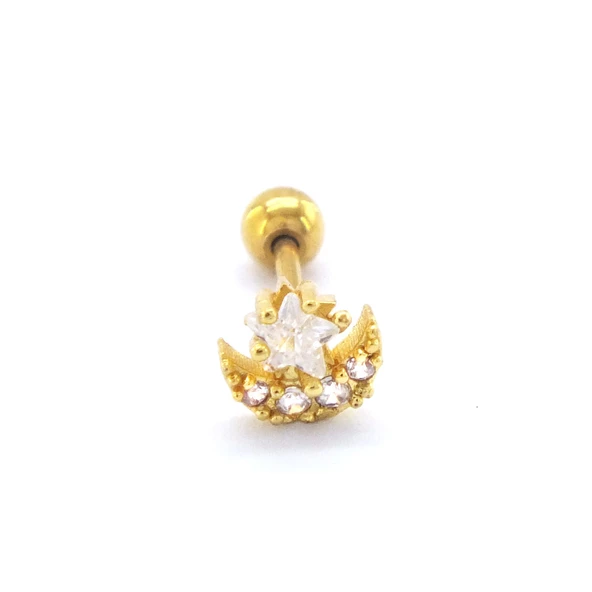 Altın Kaplama Zirkon Taşlı Ay Yıldız Piercing PRC-151