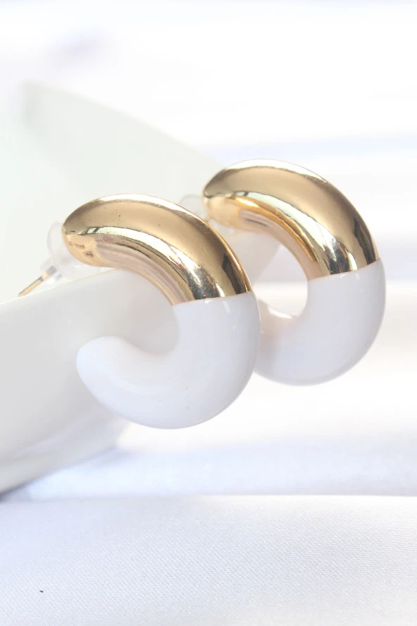 CCB Beyaz Gold Çift Renk Küpe - EBJ240521W24167 ürün görseli