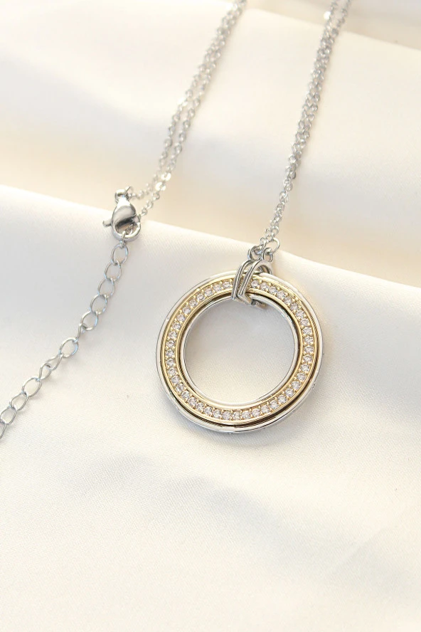 316L Çelik Zirkon Taşlı Çift Renkli Tifany Kolye - EBJ240521W24258 ürün görseli