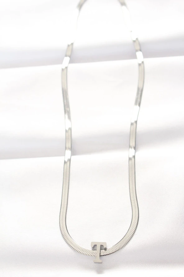 316L Çelik T Harfli Silver Renk İtalyan Zincirli Kolye - EBJ240521W24289 - Resim 2