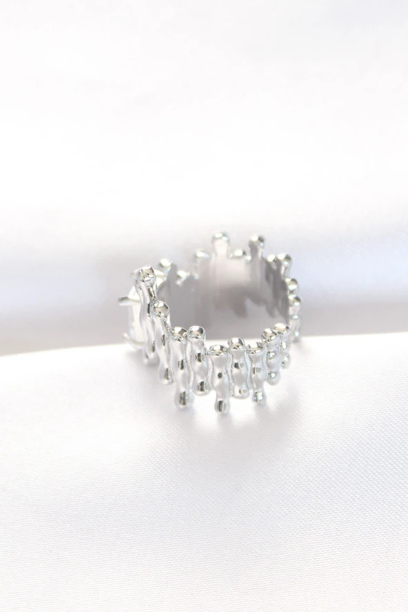 Silver Renk Tırtıklı Kalın Baget Taş Tasarım Ayarlanabilir Yüzük - EBJ240521W24322 - Resim 2