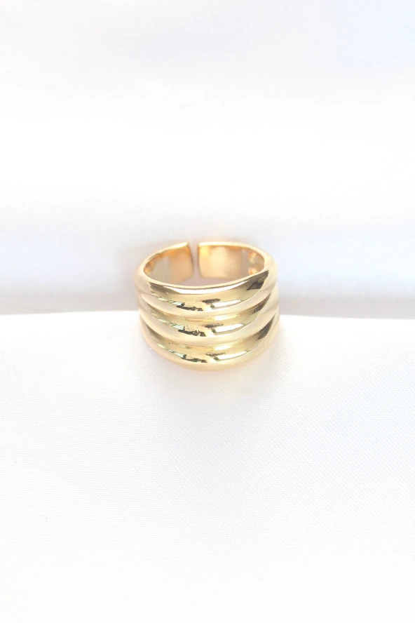 Gold Renk Ayarlanabilir Çizgili Bombe Yüzük - EBJ240521W24337 - Resim 2