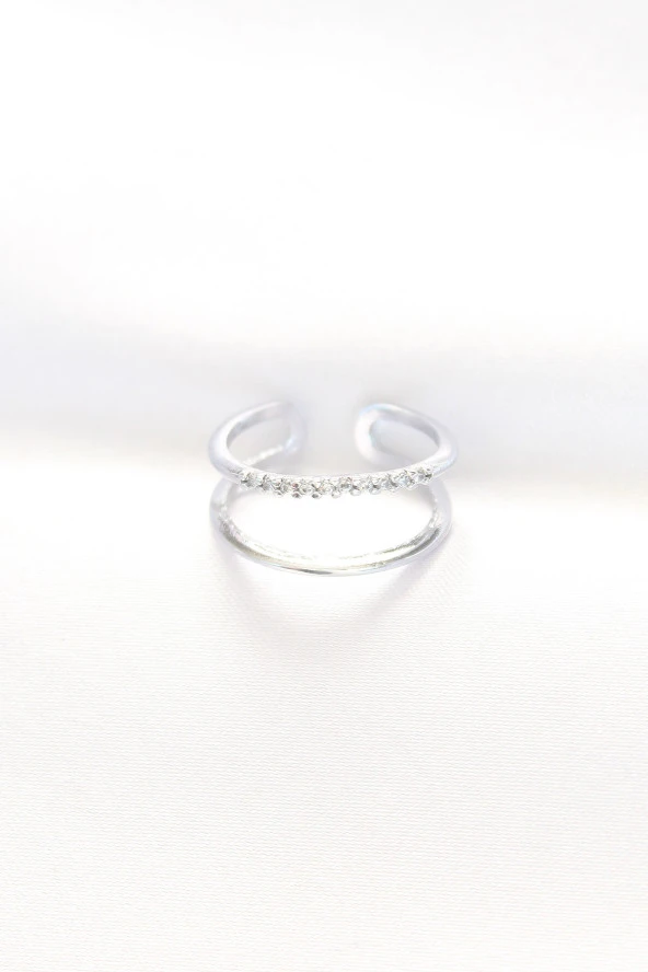 2li Görünümlü Su Yolu Tasarımlı Silver Renk Ayarlanabilir Yüzük - EBJ240521W24353 - Resim 2